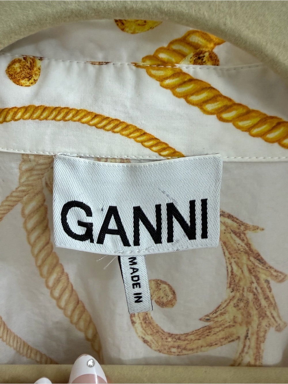 Ganni Printed Cotton Poplin Gathered Panel Wide Mini Shirt Dress size 40/US 6-M - Picture 7 of 10